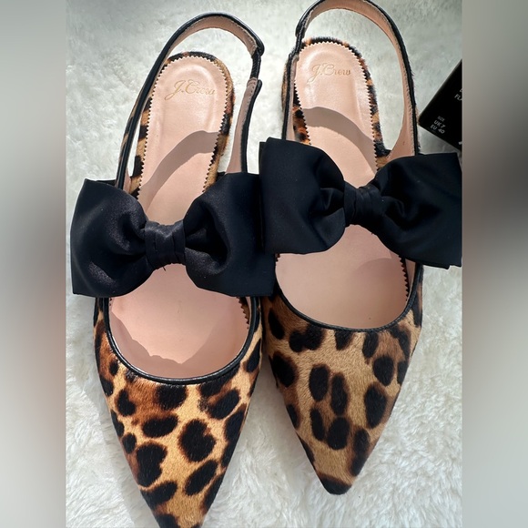 J. Crew Animal Print Slingback Flats with Large Black Bows, New, never worn! - Picture 2 of 13